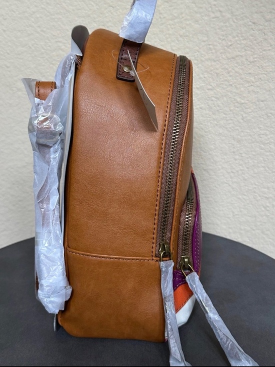 NWT Fossil Felicity Multi Stripe Navy Pink Tan White Brown Backpack Leather NEW main image 4